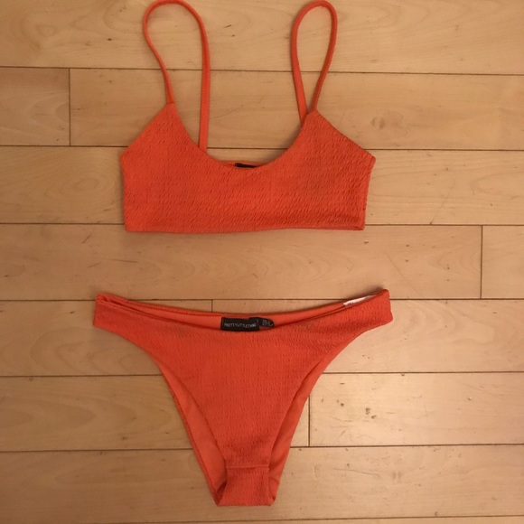 orange smocked bikini